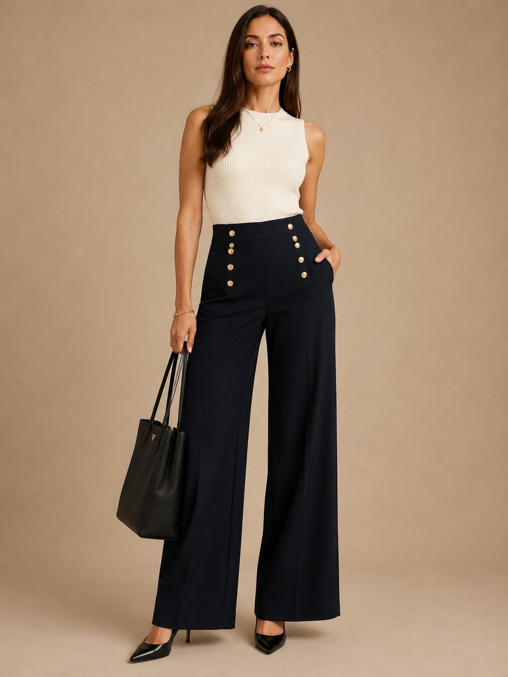 Foley Sailor Pants Black Wool Wide Leg Officecore XS
